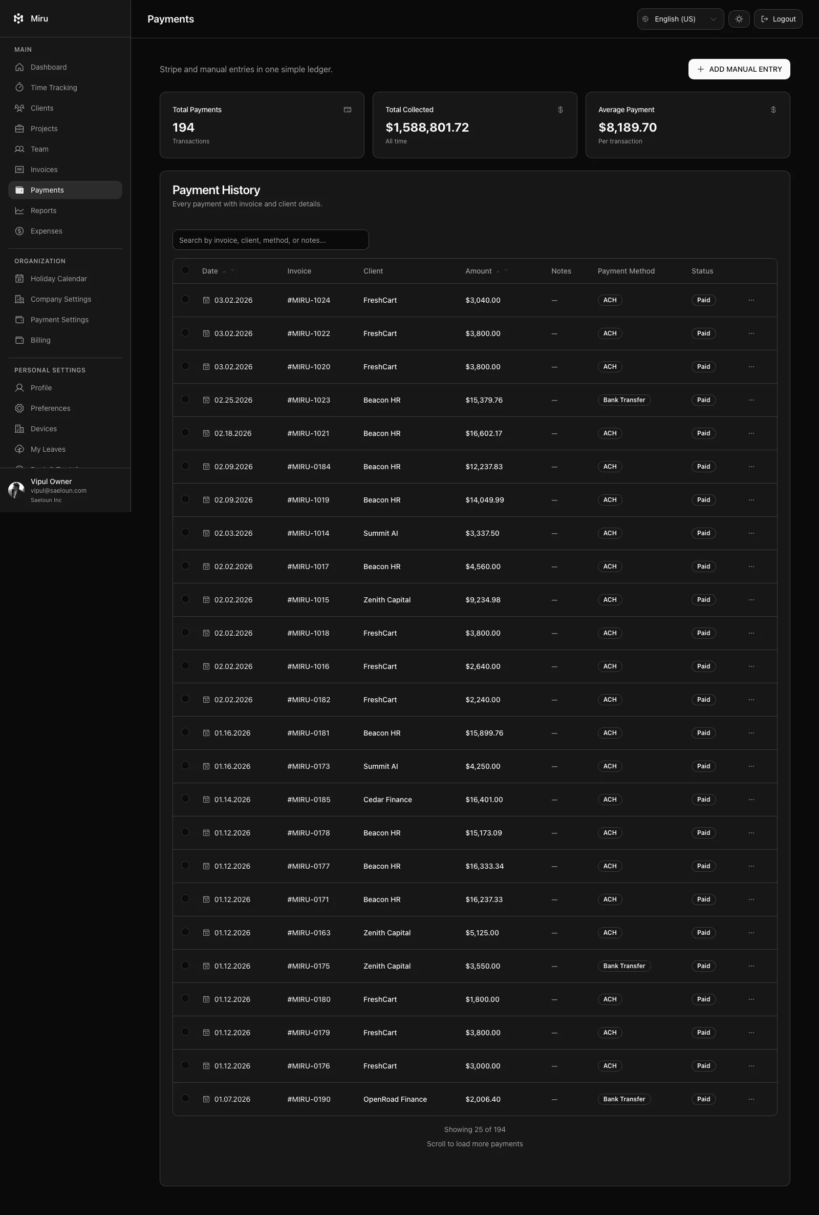 Payments in Miru
